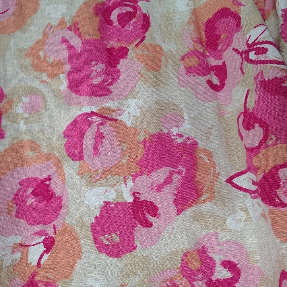 JM Collection Woman 100% Linen Floral Blouse Pink Orange Plus Size 24W Boho Top - Picture 16 of 16